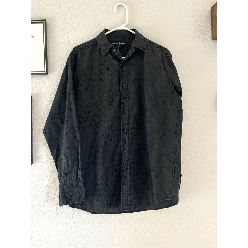 Long sleeved button down, black embossed cotton blend, gothcore, Y2K